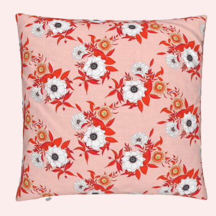 Housse de coussin "Bouquets Grenadine" fabriquée en France